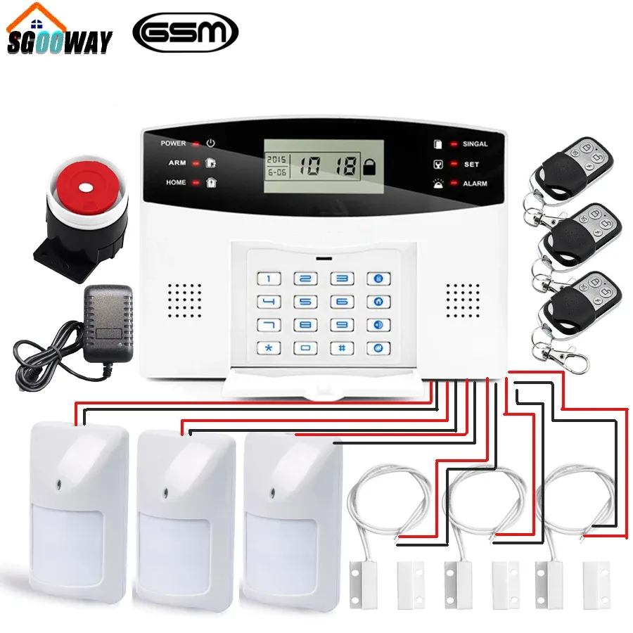 Brosse Sgooway Wireles Wired Wired GSM Famber Alarm System Système de sécurité avec un détecteur de capteur de porte de mouvement de la cadran automatique