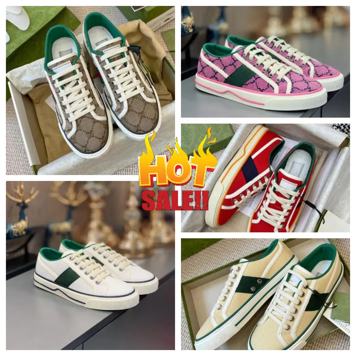 2024 Ny tennis 1977 Canvas Casual Shoes Designer Women Shoe Italy Green and Red White Web Stripe Rubber Sole för Stretch Cotton Low Platform Top Men Sneaker