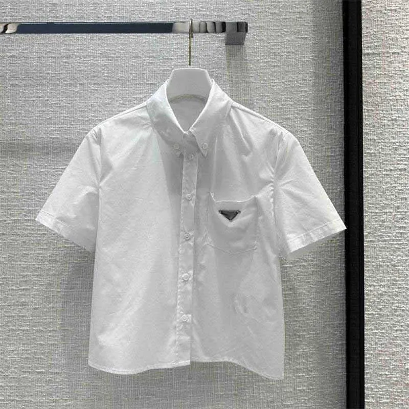 Luxury designers new mens and womens short sleeved sportswear set Family Summer New Simple Triangle Pocket Short White Shirt Casual Versatile Top