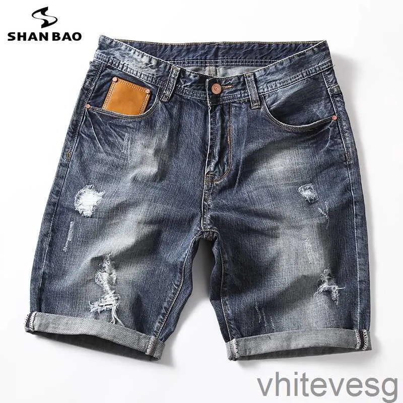 Shanbao Brand rechte losse jeans shorts 2019 zomer nieuwe stijl lederen zak heren mode groot formaat casual shorts 28-40 iglll