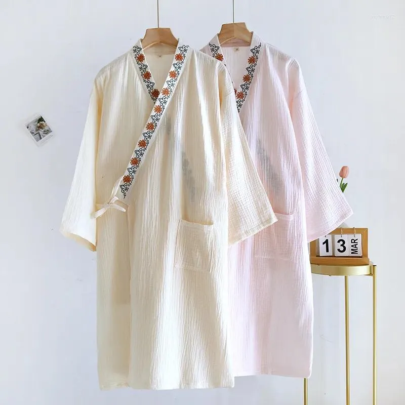 Roupas em casa 2024 Casal japonês de primavera de verão Kimono Robe Robe Bathrobe Bordado Bordado Malesma de Peles