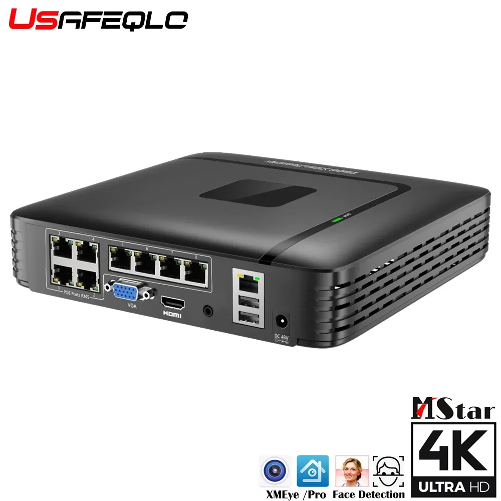 Recorder 4k 8MP Ultra HD POE NVR Video Recorder H.265 4/8CH 48V for POE IP Camera CCTV System P2P Network Security Surveillance Camera
