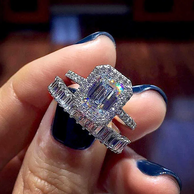 Huitan New Pair Ring Micro Set Zirkonliebhaber Quadratische Diamant -Set Ring Mode und eleganter Frauenring