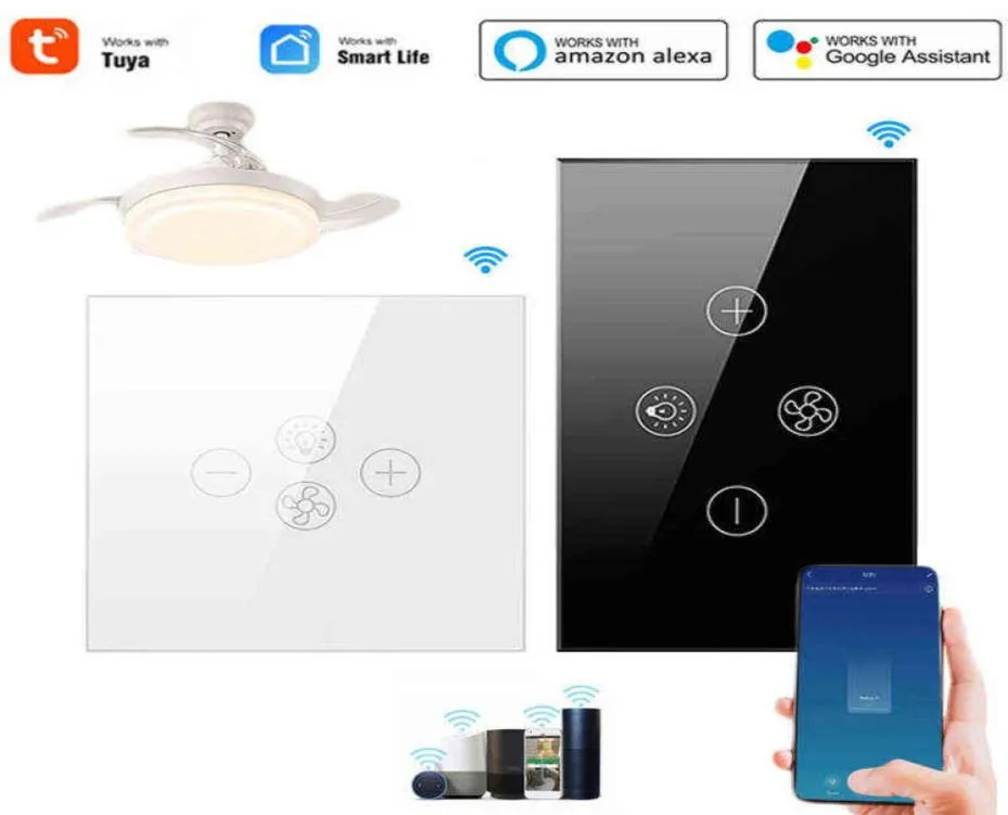 5pc Tuya WiFi Fan Light Switch EUUS App Control remoto Controle de ventilador de teto inteligente Controle de voz do interruptor de voz com Alexa Google Home W24099910