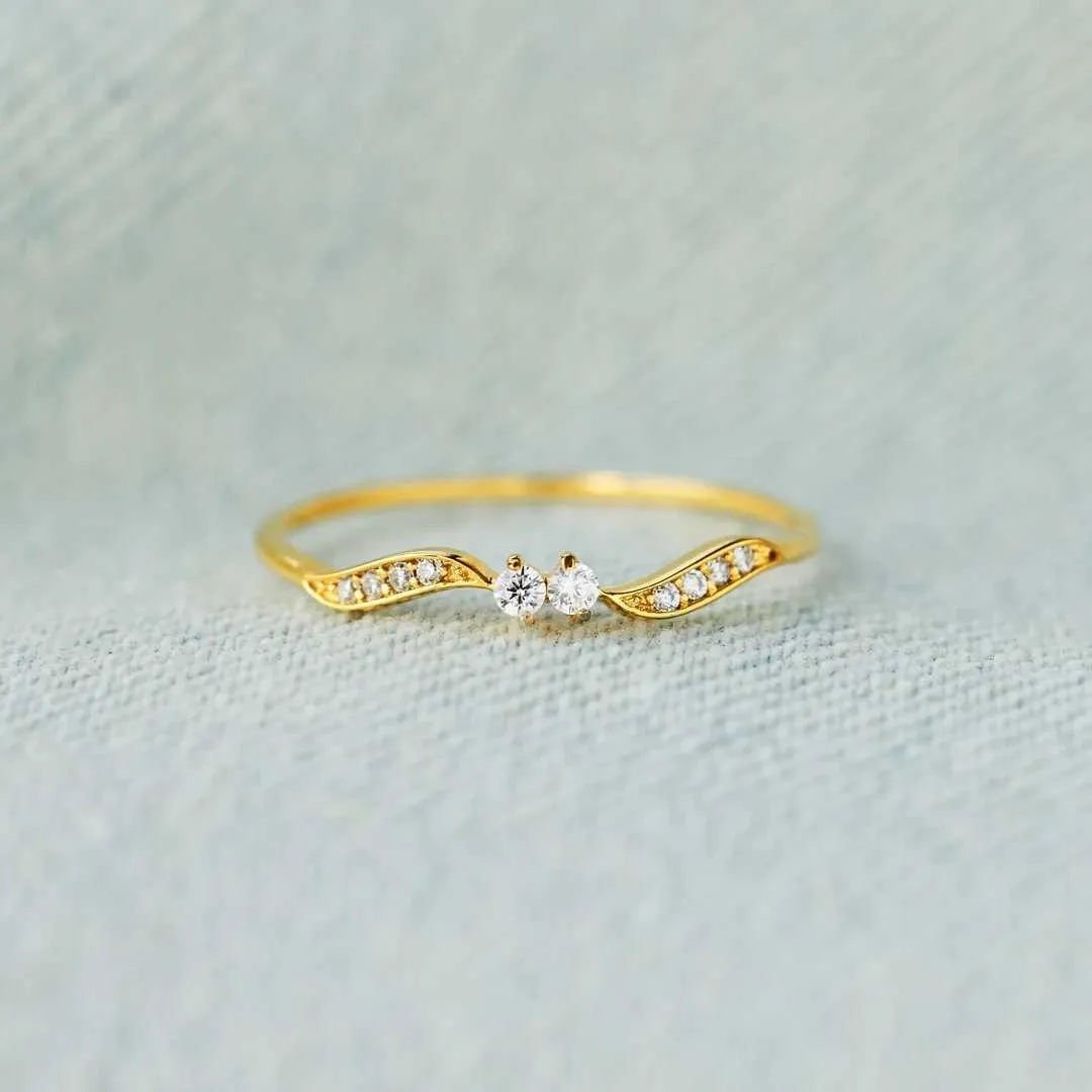 Горячая продажа S925 Серебряное серебряное серебряное кольцо двойного каменного волны для женского простых и модных пищевых кольцо в стиле