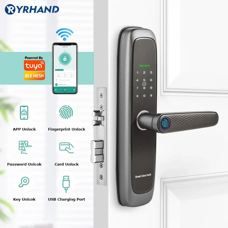 Lock Lock wifi Tuya Bluetooth Automatically Electronic Mobile Unlock Fingerprint Password Temporary Keyless Entry Smart Door Lock