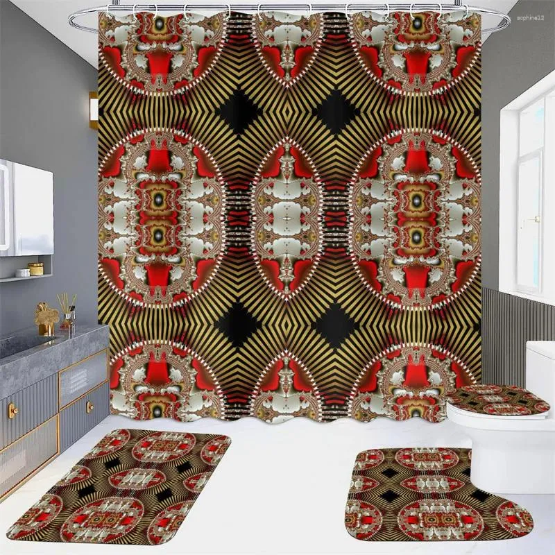 Shower Curtains Symmetrical Floral Curtain Luxury Design Bathroom Set Non-slip Mat Decoration