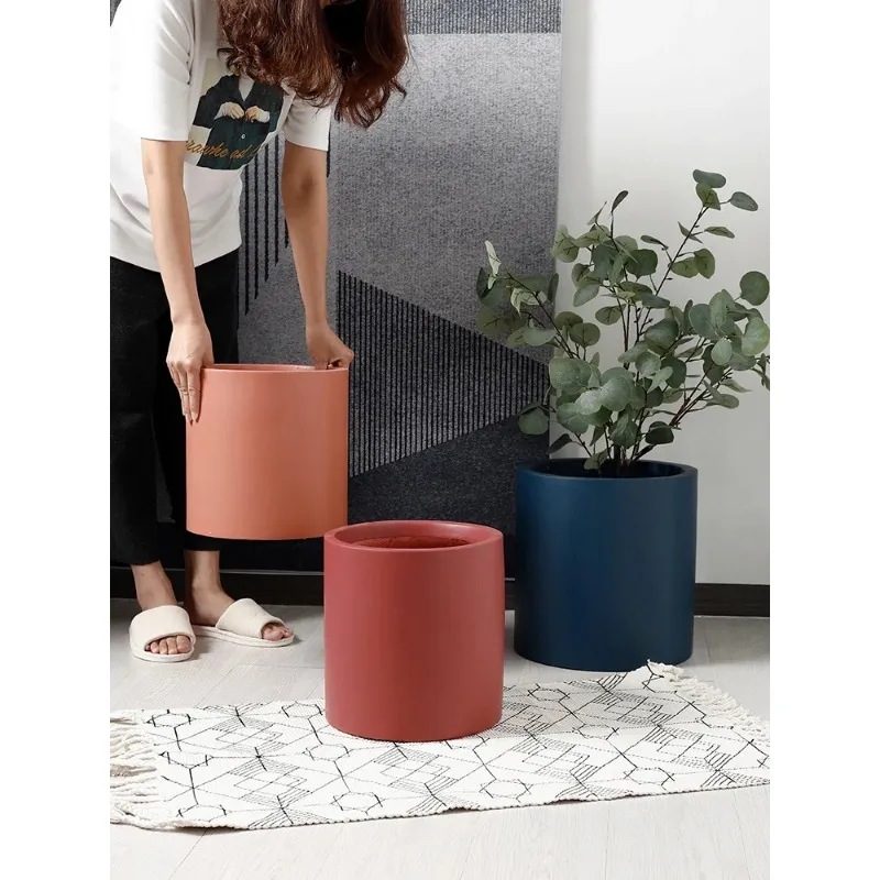 Nordic Industrial Style Colorful Ceramic Flowerpot Succulent Planter Green Plants Cylindrical Shape Flower Pot with Hole Tray