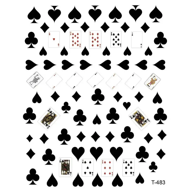 3D Poker -Spiel Kleber Nagelaufkleber Spielkarten Design Dekorationen Maniküre Buchstaben Herz Slider für Nagelkunstabziehbilder