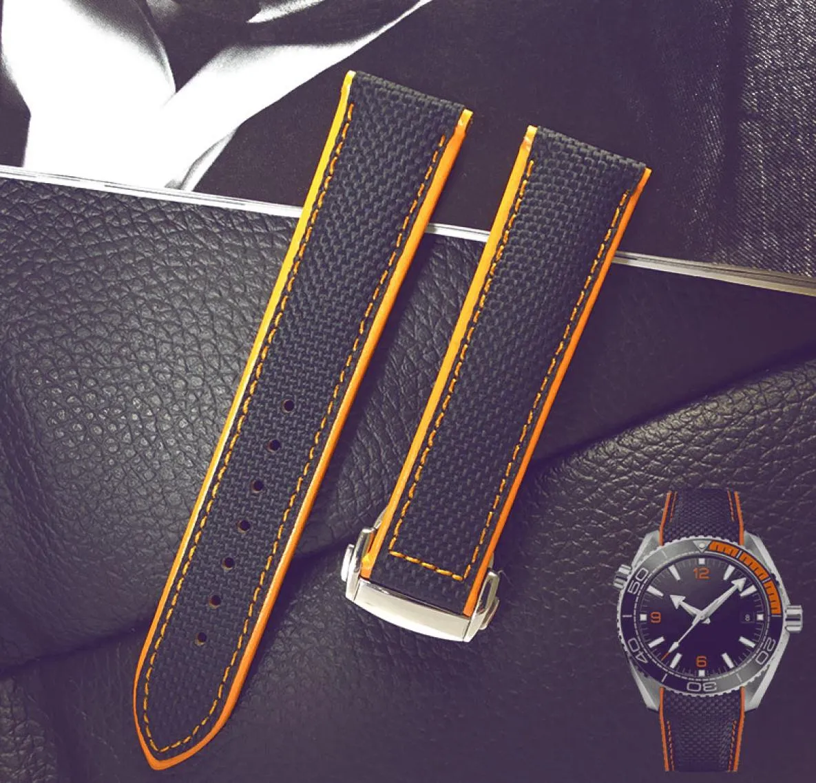 Nylon horlogeband echte lederen horlogstrap voor Omega Planet Ocean 20mm 22 mm man strap kalf leer zwart oranje rood blauw met gereedschap9311895
