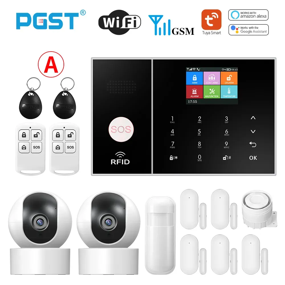 Tape Pgst Smart Life Alarm System for Home Wifi Gsm Security Alarm Host with Door and Motion Sensor Tuya Smart App Control Work Alexa
