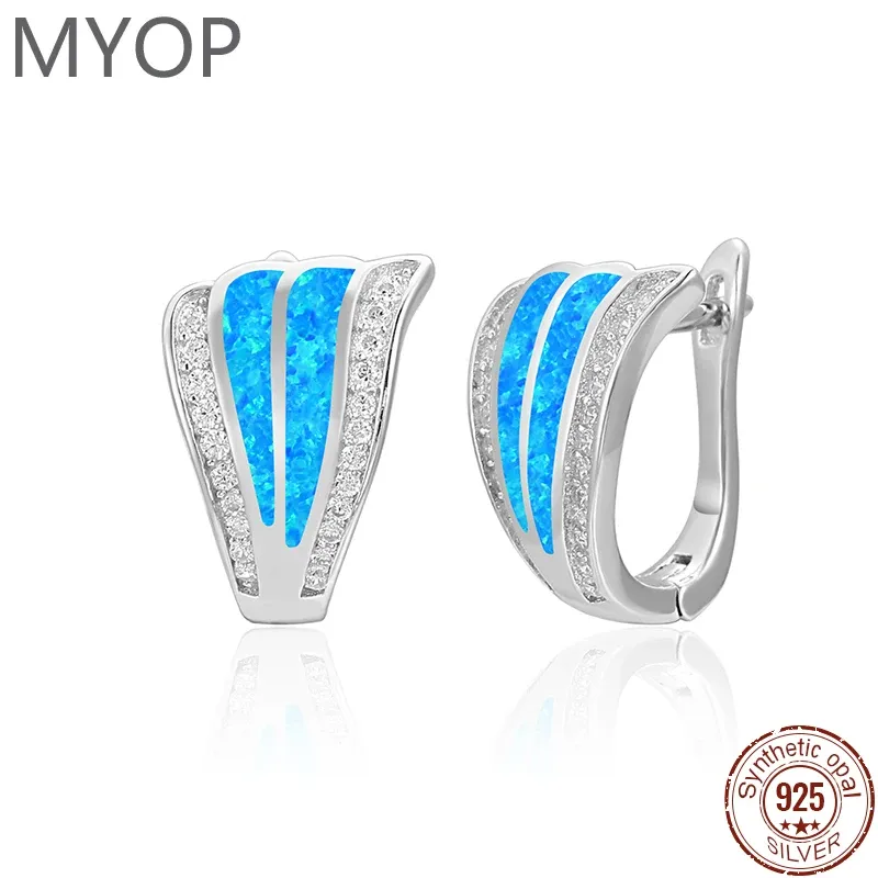 Örhängen Myop 925 Sterling Silver Origina Custom Earring Blue Synthetic Opal Earring Zircon Jewelry Femal Holiday Gifts