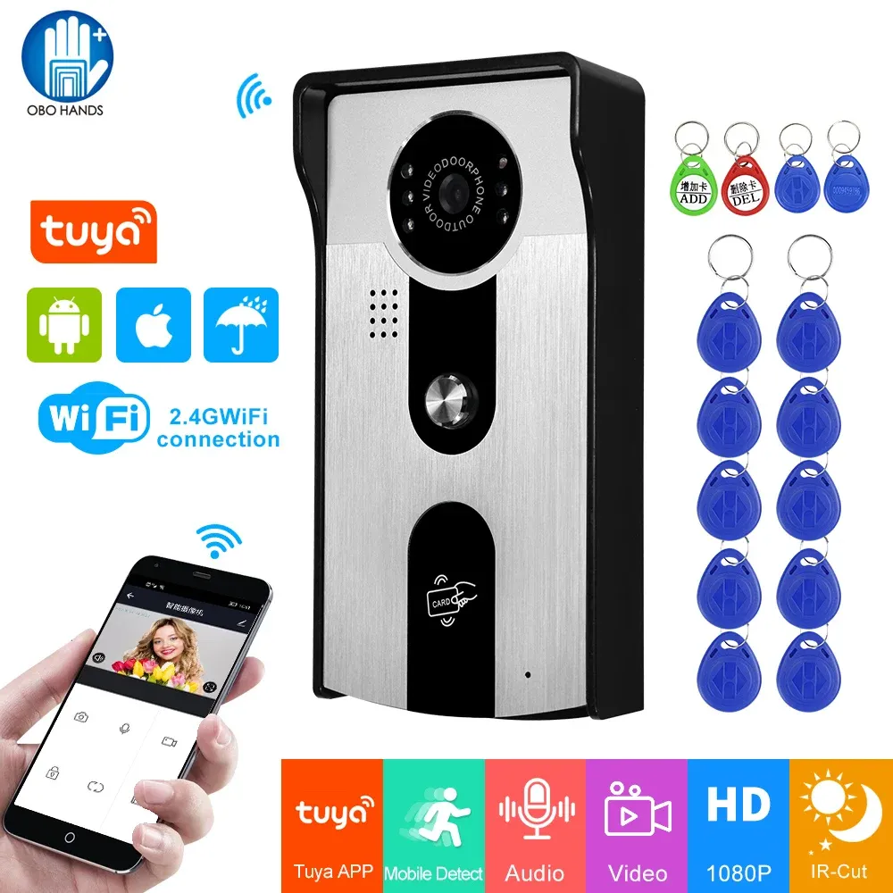 Téléphone New Tuya Smart Video Intercom Door Bell 1080p WiFi Video Door Phone Camera avec Ir Night Vision RFID Card Téléphone App Llock Home
