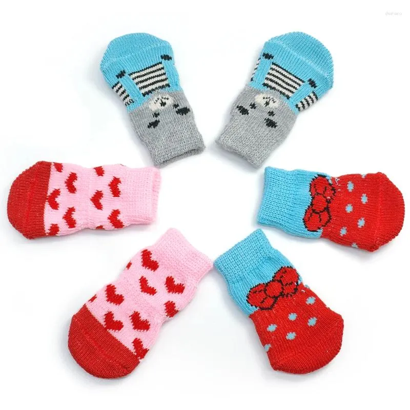 Dog Apparel 4pcs/Set Cute Warm Cat Shoes Anti-Slip Knit Socks Pink Pet Puppy Kitten For Small Medium Dogs Cats Chihuahua Perros