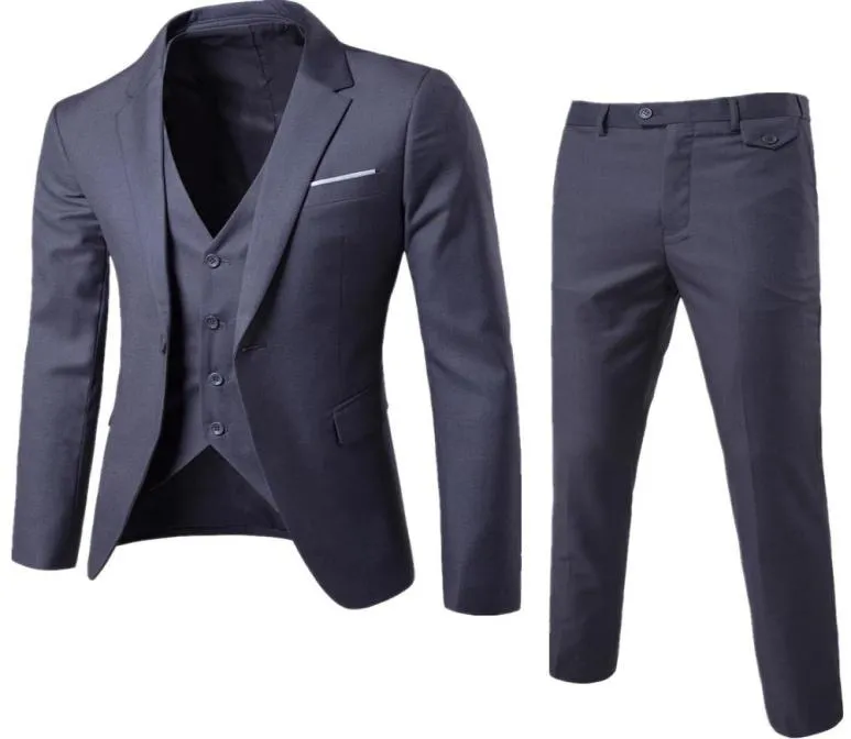 BlazerPantVest 3PcsSet Dark Grey Suits Slim Wedding Set Classic Blazers Male Formal Business Dress Suit Male Terno Masculino7297594