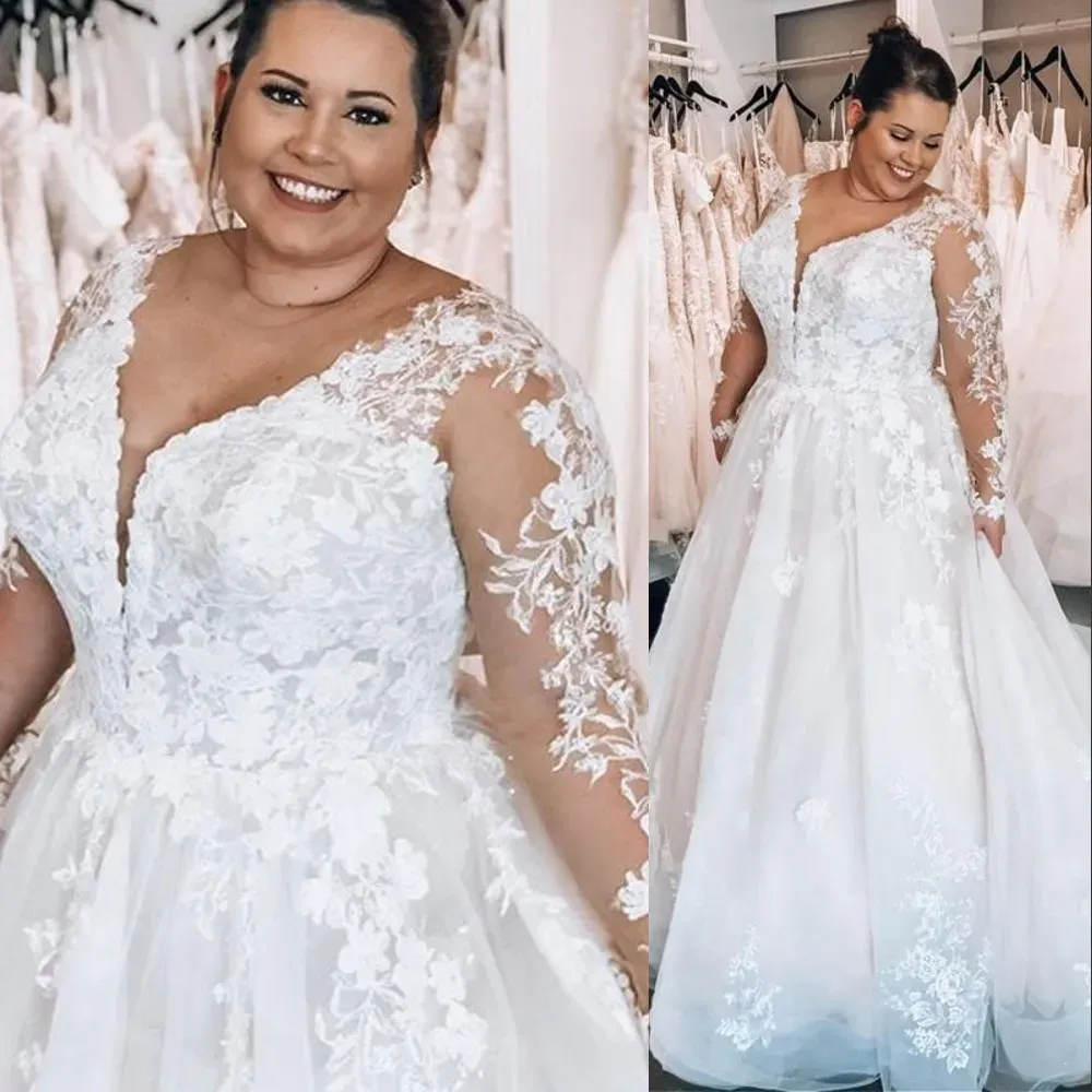 Abiti 2023 Abito da sposa aline in pizzo APPLICI ALLUNE LUNGHE APPLICI VINTAGE V NACK LUCCHINA A TUTTO MACCHE