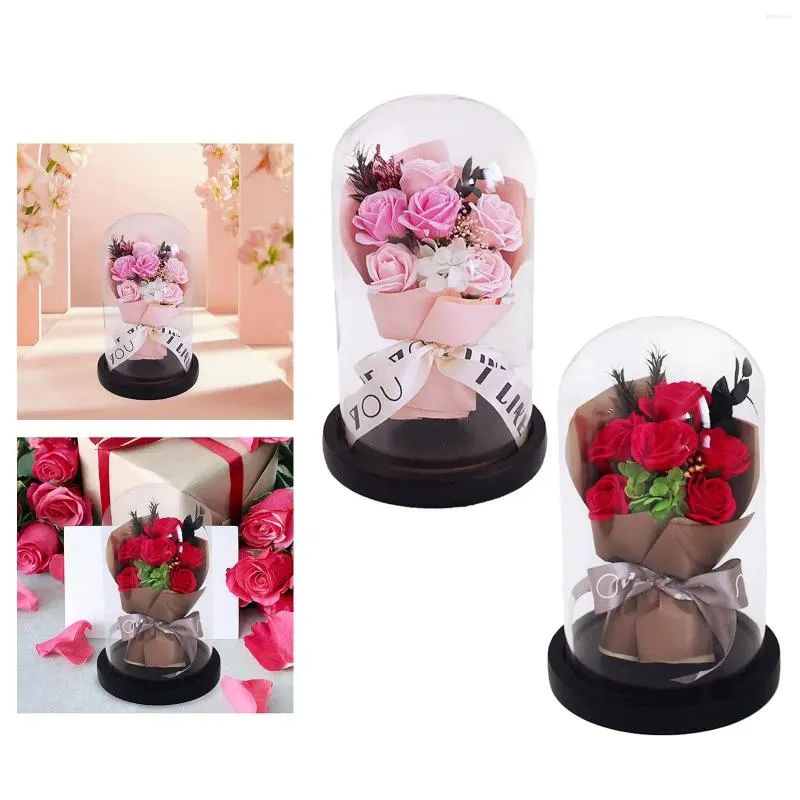 Flores decorativas Rose real em vidro Dome Domé dia dos namorados Decoração de presente Flor artificial para a esposa do casamento de aniversário