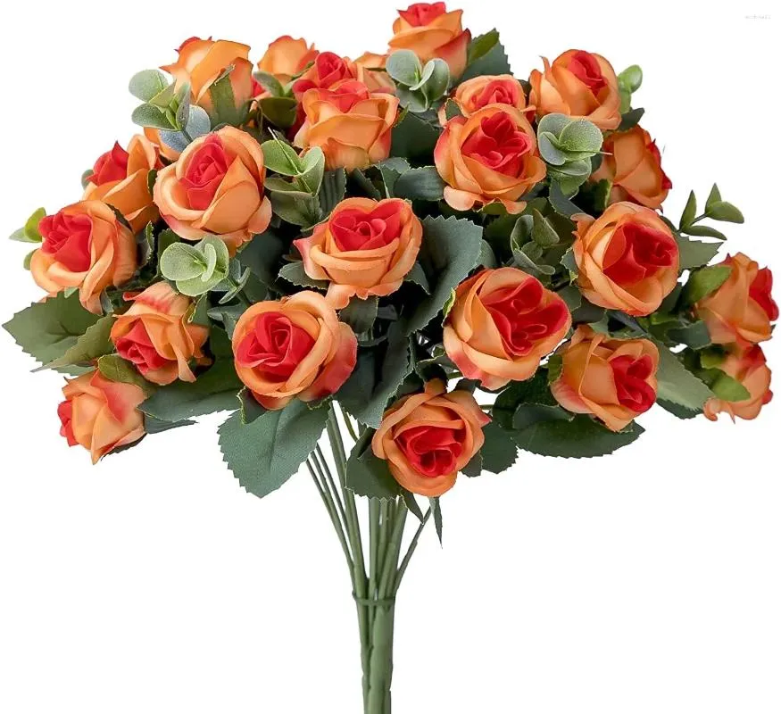 Fleurs décoratives 11 têtes Eucalyptus artificiels Roses Fleur Bouquet de bouquet Simulation en plastique pour la pièce maîtresse de mariage Decor Decoration Gift Home