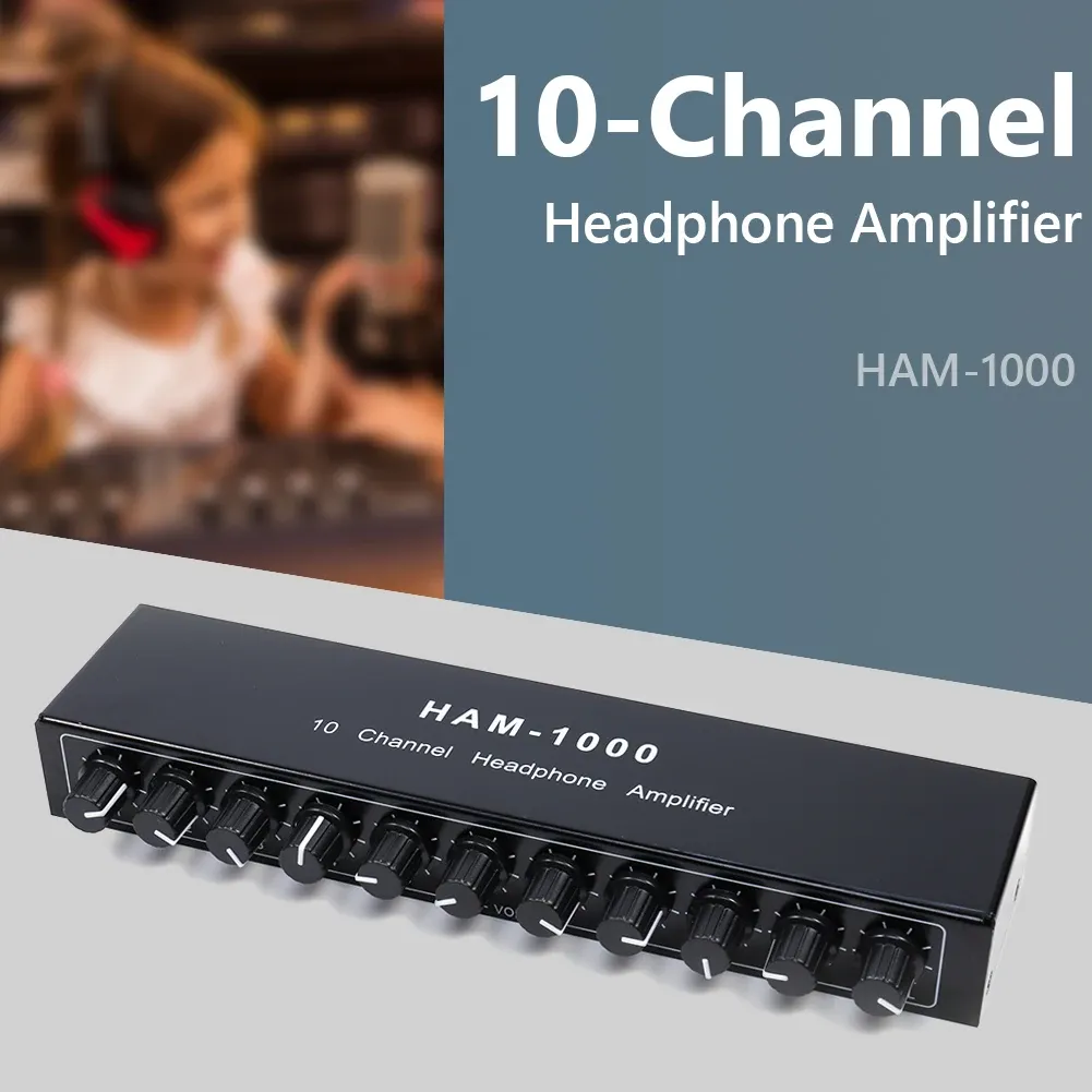 Amplifikatör 10 Kanal Mini Kulaklık Amplifikatörü HAM1000 Güç Adaptörü Çok Kanallı Ses Ayrıştırıcı