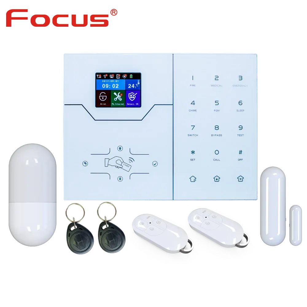 Комплекты Focus havgw французское текстовое меню Wi -Fi тревоги GSM Smart Home Security Alarm Antitheif Brugrar System Wi -Fi Smart Alarm System