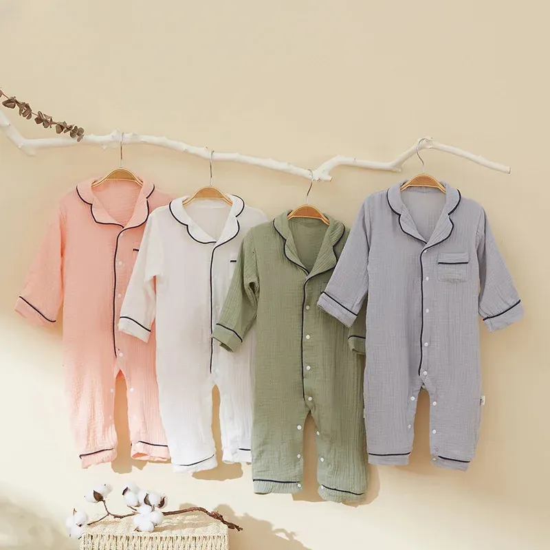 Gauze Baby Romper Infant Bodysuit borns Onesie Girls Sleeping Pajamas Longsleeve Jumpsuit Home Clothes Sleepwear Solid Ropa 240325