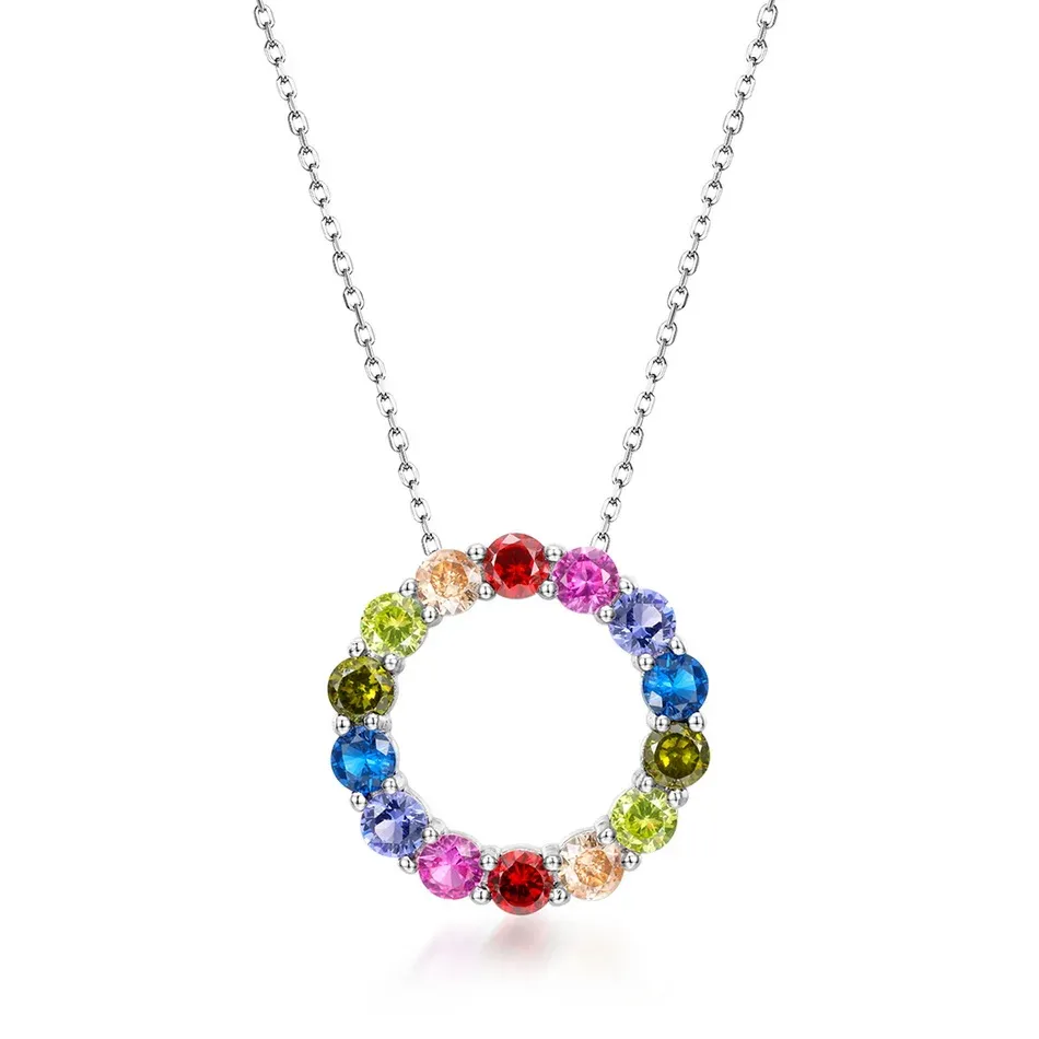 Collane Allnoel Rainbow Pendant 925 Sterling Sliver Catena Collana per donne Circle rotondo colorato zirconia cubica regali di gioielli