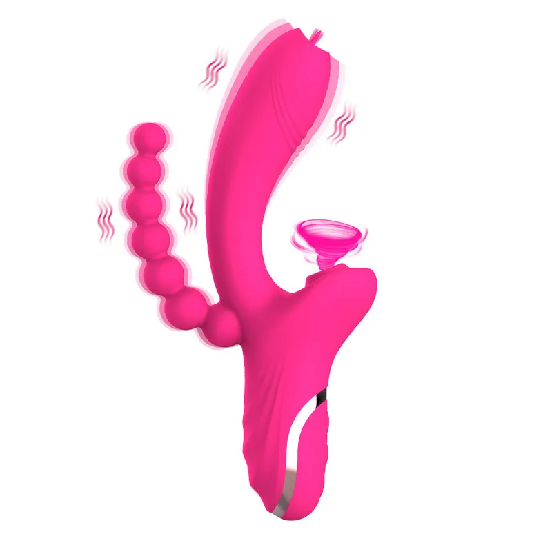 VVIBRATER G-SPOT Bunny Vibrator Vibrations/Sucking 3 in 1 Vibrators with Vibration Pull Pärlor, Waterproof Clitoral Nipple Anal Stimulato, Sex Toys. (Röd färg)