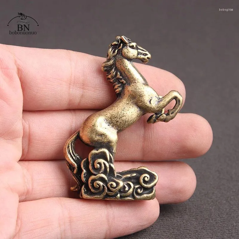 Estatuetas decorativas pura cobre de cobre sólido sortudo miniaturas de cavalos de ornamento decoração de bronze antigo escultura de animais artesanato em casa