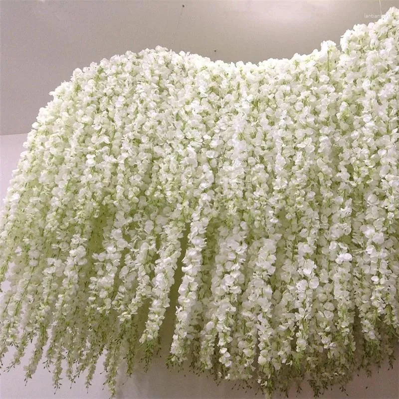 Flores decorativas 10 piezas de glicinia artificial Vine de 29 pulgadas de larga duración Cadenas de flores de seda para la pared Boda Arch Farty Decoración del hogar