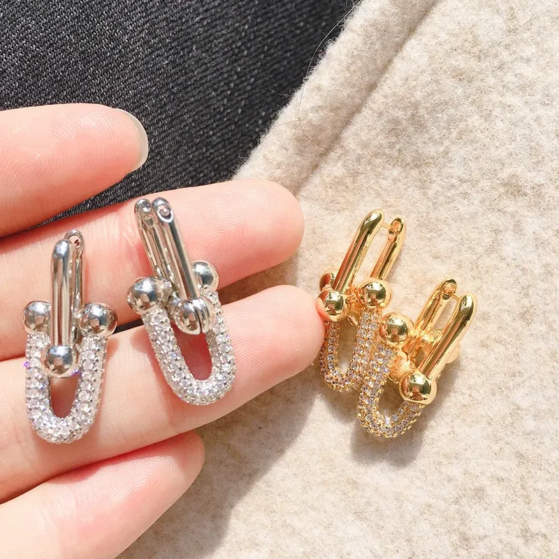 Ohrringe neuer Stil u Bambus Slub Kurzkette Edelstahl Ohrringe Mikroeinstellungen Top CZ Stone Leverback Drop Ohrringe für Frauen