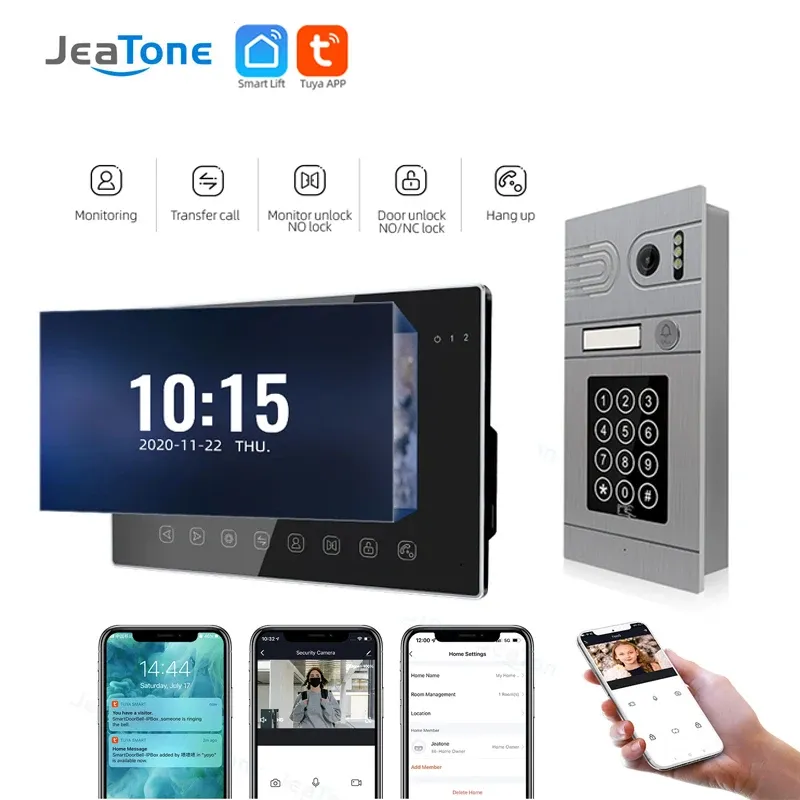 Intercom Jeatone 7inch Tuya FHD WiFi Video Intercom voor Home House Metadorman Doorbell Keyboard Unlock 1080p Screen RFIC 13.5MHz Motion