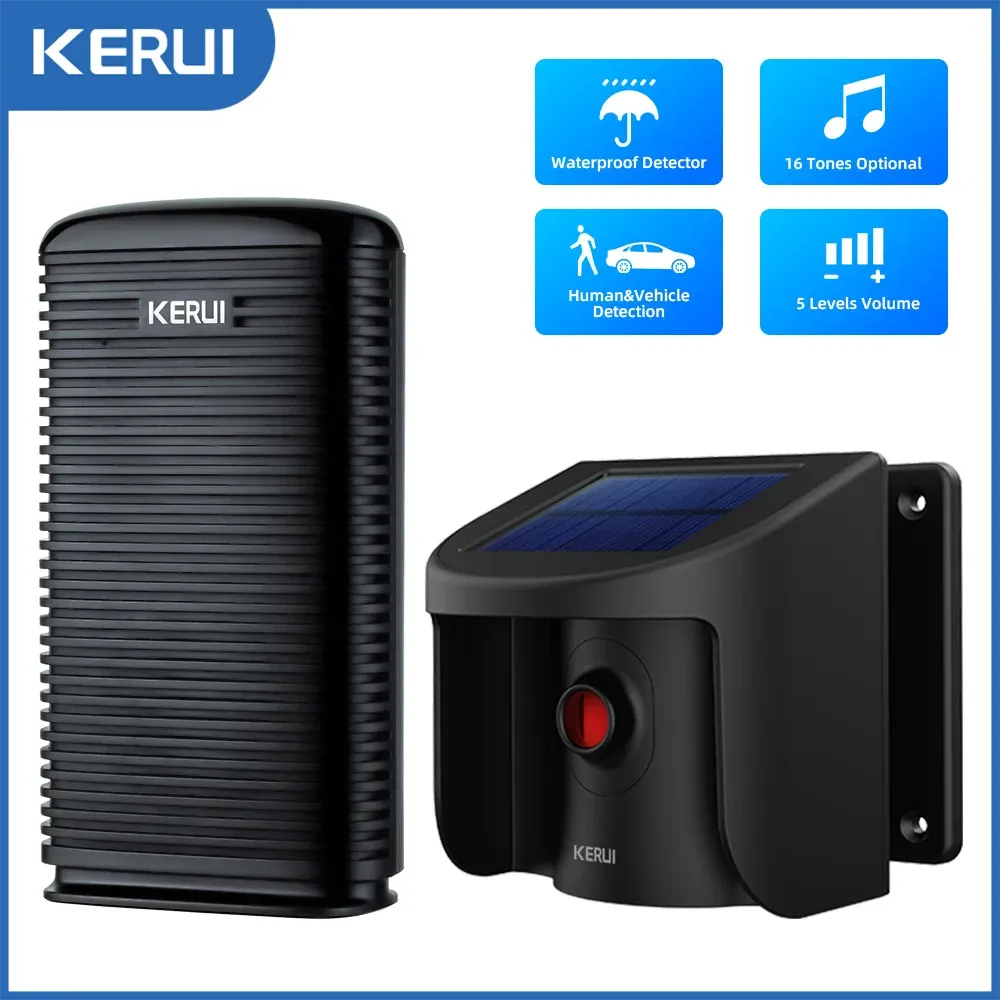 Kits Alarme de l'allée Kerui avec détecteur de capteur de mouvement PIR à énergie solaire étanche pour la protection de la sécurité des cambrioleurs de bienvenue en plein air