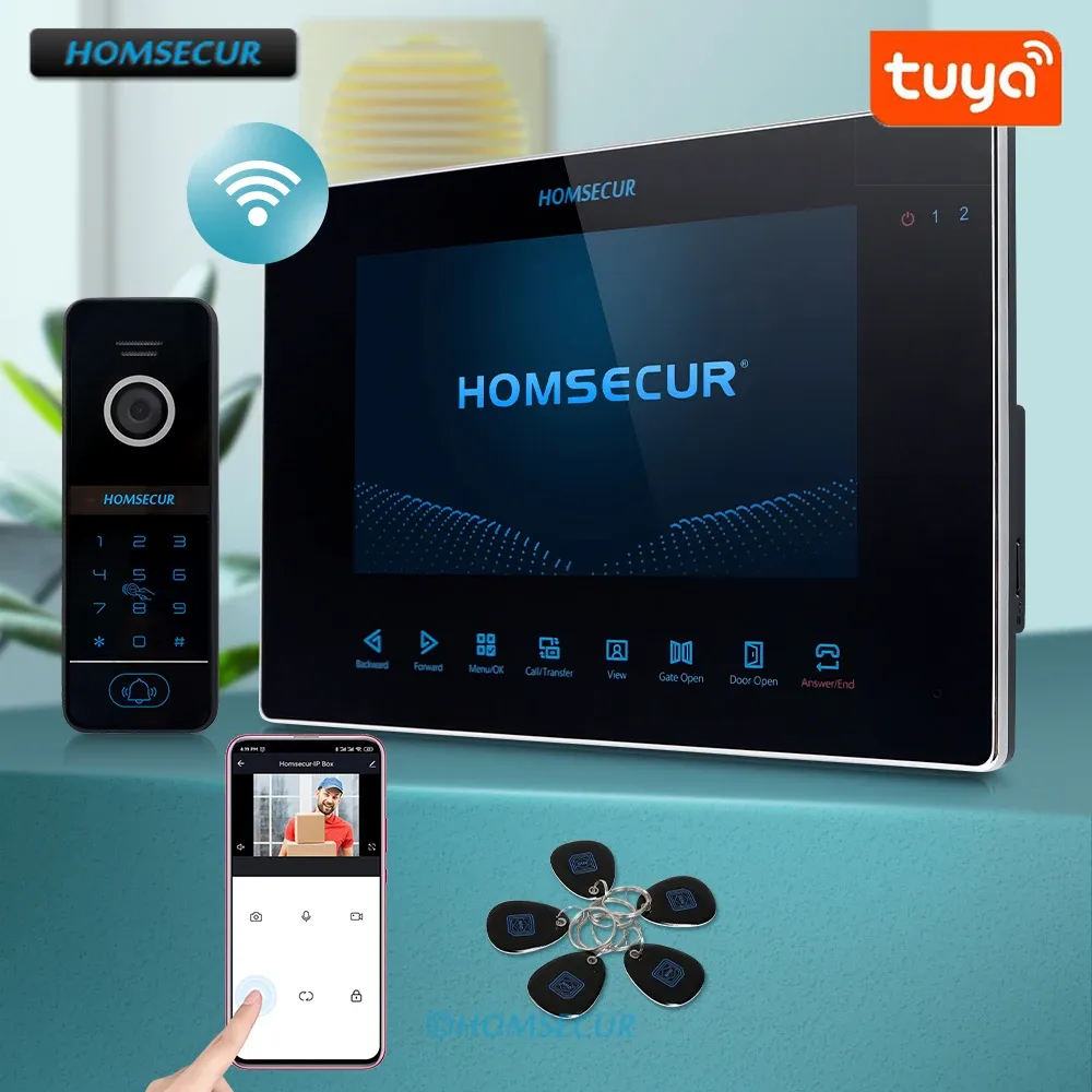 Intercom Homsecur 7 "4 Wide Tuya Wi -Fi HD WEJMOWANIE WEJŚCIE PRZEDSTAWOWANIE MONTERIZACJA Hasło/Karta