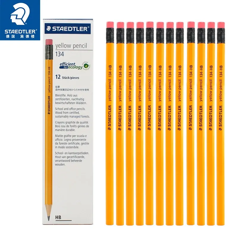 Pennor 12 st/parti staedtler solid träpol hexagonal penna stahl gul polspenna 12 st.