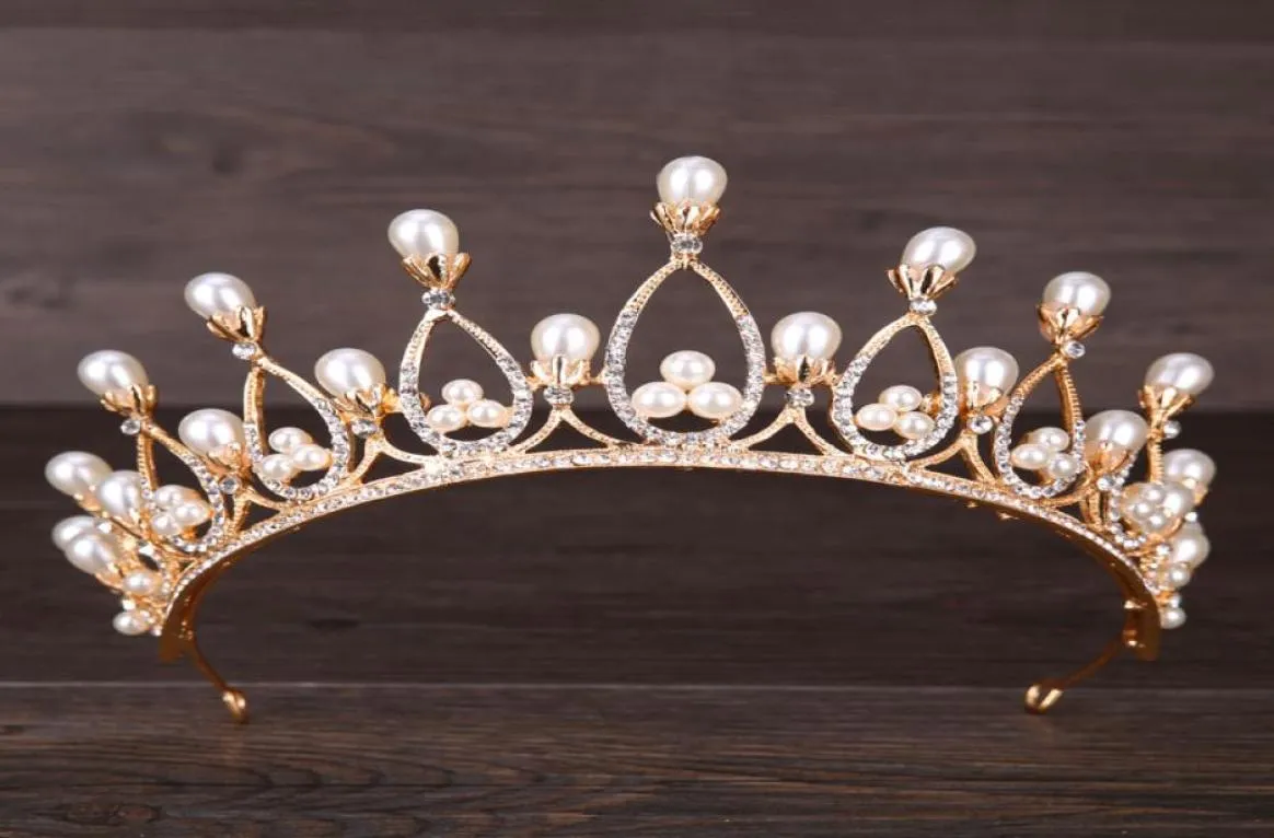 Barock pärlor kristall brud krönar hårband guld brud tiaras pannband bröllop diadem drottning krona tiara bröllop slöja hår acc5416314