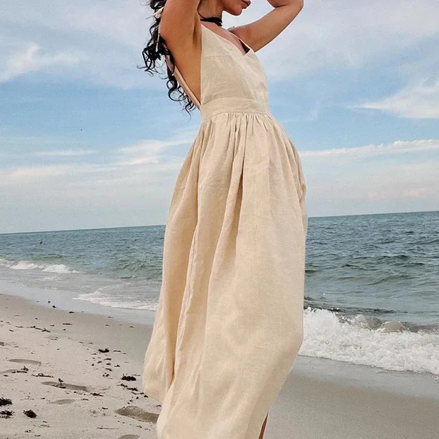 Cotton Linen A Line Swing Dress Womens Backless... From Kong01, $26.99 In  Bulk | DHgate.Com