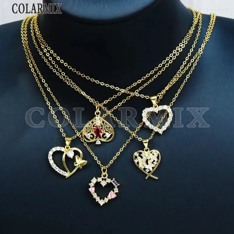 Kettingen 10 stuks Meng kleur kristallen hart hanger ketting zirkoon mode sieraden cadeau 52338