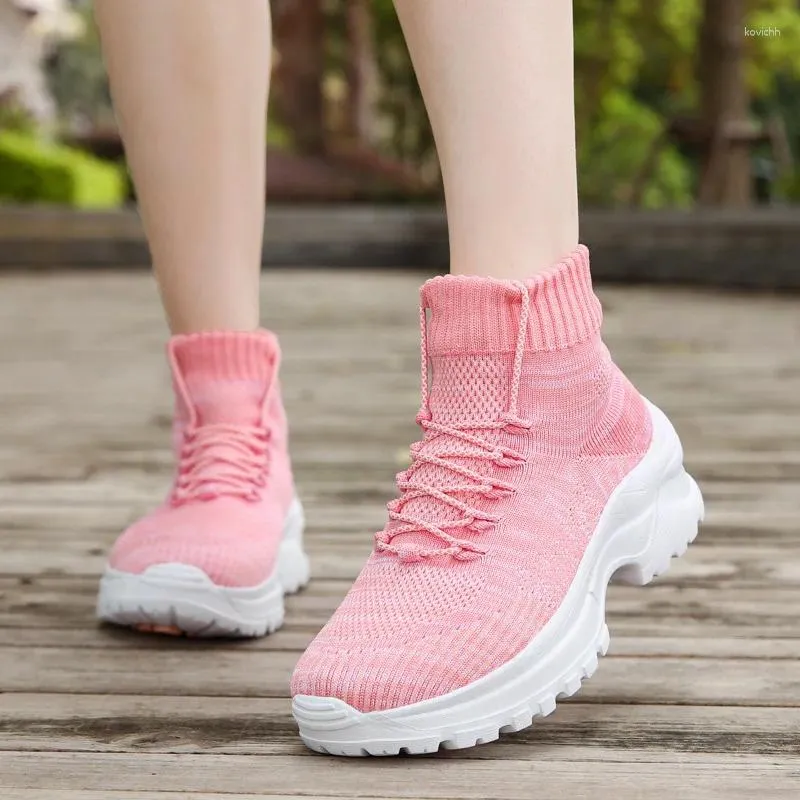 Fitnessschuhe Socken Sneaker Frauen Plattform High Top Damen 2024 Weben von atmungsaktivem Außenjogging Herbst Slip on Walking