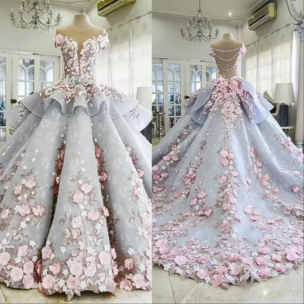 Dresses Said Mhamad 2019 Wedding Dresses Bride Robes Ball Gown 3DFloral Appliques Vintage Lace Beaded Bridal Dress robe de mariage