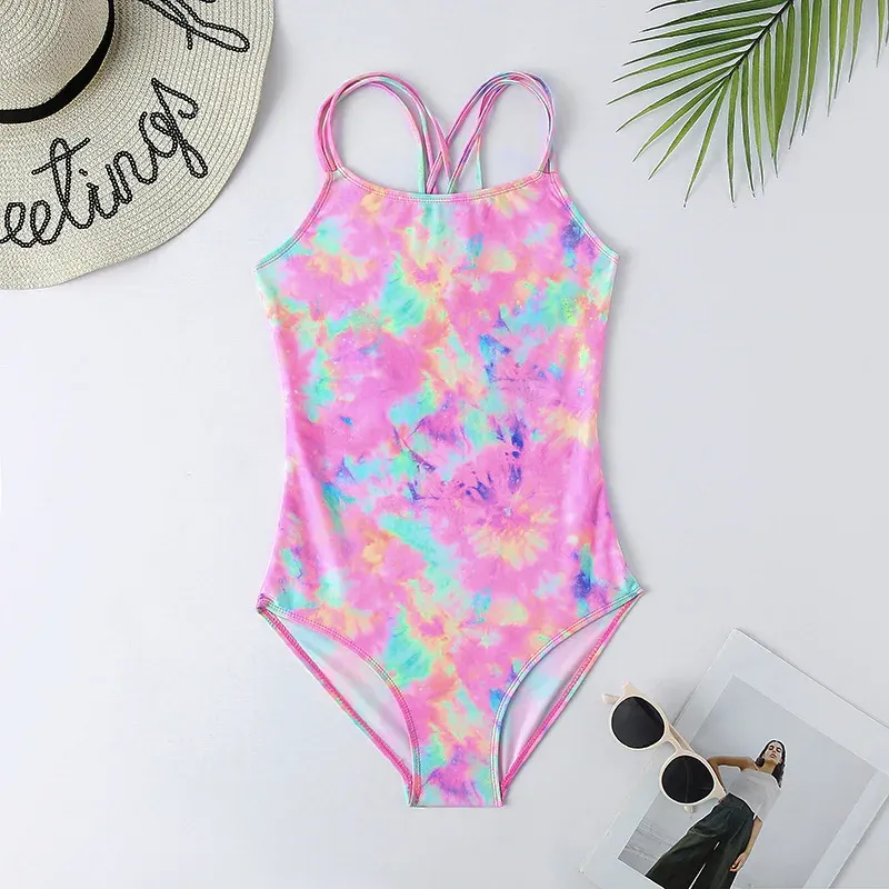 Swimwear 716 Years Girls Kids Knemes de bain Swimsuit 2024 Tie Dye Childre