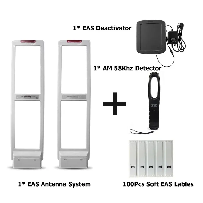 Sistema Kit di sistema di sicurezza AM 58kHz EAS con etichette morbide etichette DEACTIVATOR DEACTIVATOR GATE EAS per negozio di abbigliamento da supermercato