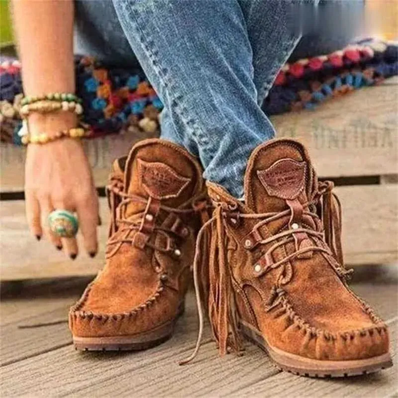 Save Big on Bulk Womens Fringe Cowboy Boots Fringe Cowgirl Boots Women's  Suede Ankle Boots With Fringe Detail And Lace Up Bohemian Flat Style Ideal 