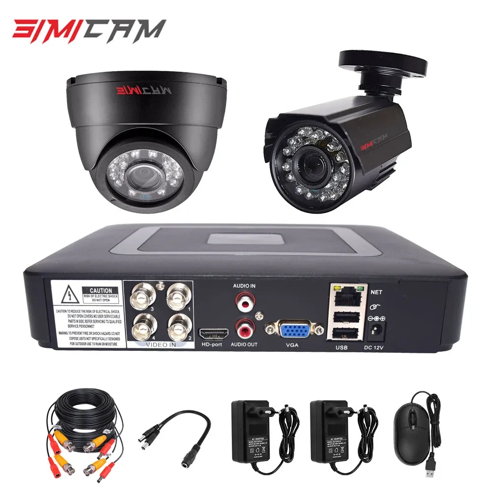 System Security Camera System CCTV Kit DVR Cameras HD 4CH 1080N 5in1 DVR Kit 2PCS 720p/1080p AHD Camera 2MP P2P Video Surveillance Set