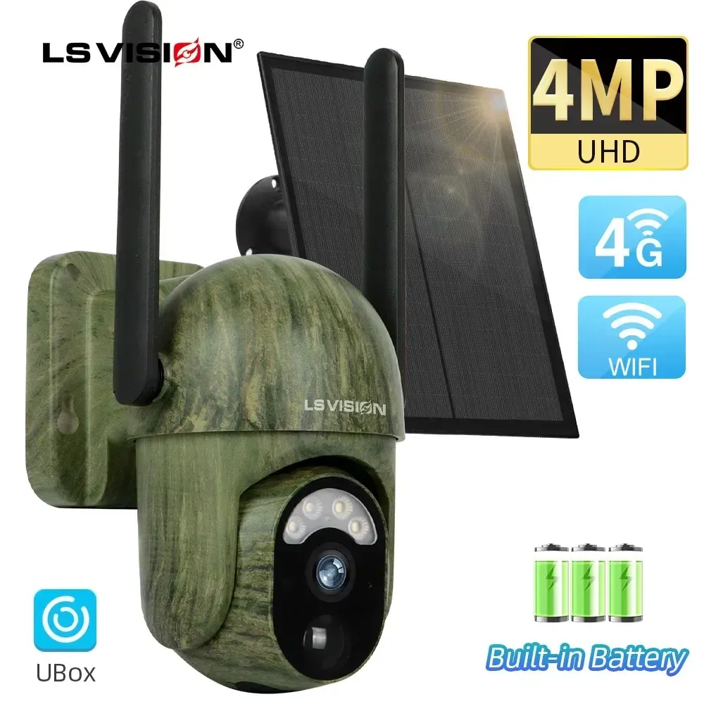 Telecamere LS Vision 4MP 4G Sicurezza solare Camera wireless Wifi Outdoor WiFi Rilevamento umano/animale 2way Talk IP66 Waterproof Wildlife Camera