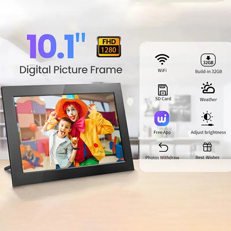 Digital Picture Frame101 Zoll 32G WiFi PO Frame 1280x800 HD IPS Touchscreen Auto Rotation Teilen über App Decorative 240401