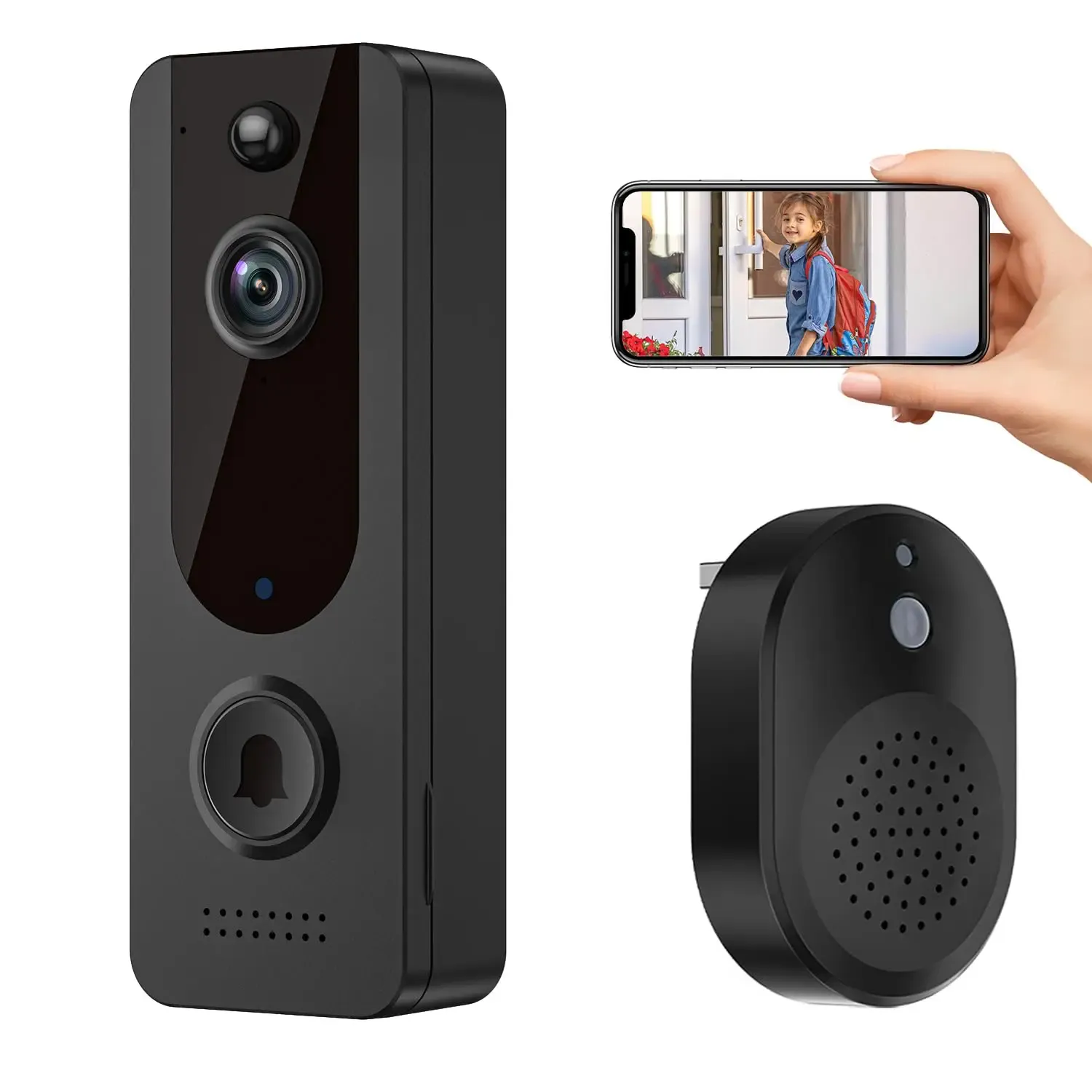 Doorbells Smart Home Doorbell Camera WiFi Intercom Video Doorbell, Ring Chime ingår, mänsklig upptäckt, 2way Audio, Night Vision