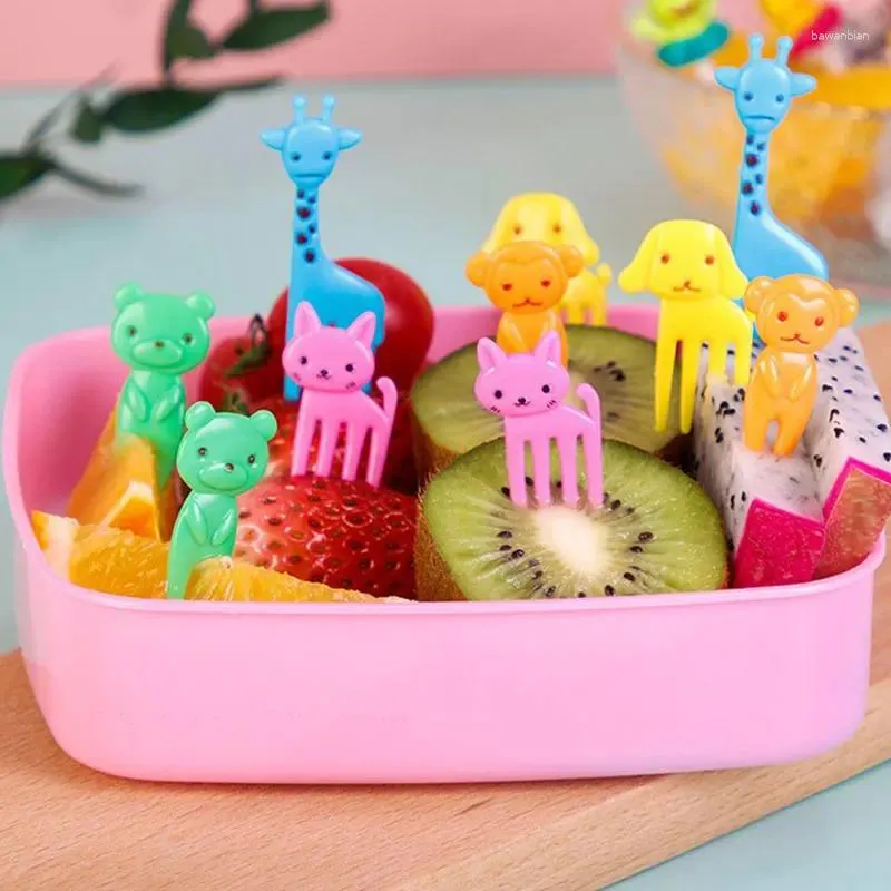 Party Supplies Kitchen Fruit Fork Mini Cartoon Kids Snack Cake Dessert Food Pick Toothpick Bento Lunches Decor Random Color