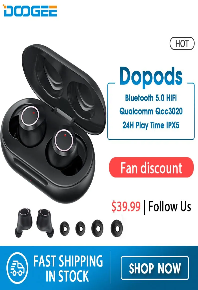 Doogee Dopods Beat Earphone Bluetooth 50 TWS CVC 80 Qual Comm QCC3020 APTX 24H Play Voice Assistant IPX59403245