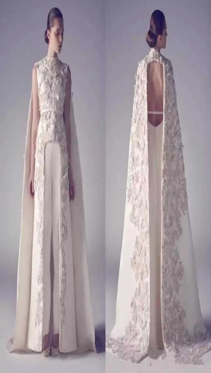 2019 Zuhair Murad Vestidos de noite Mulheres Mumpsuits Arábica Alto pescoço sem costas Os vestidos de bail