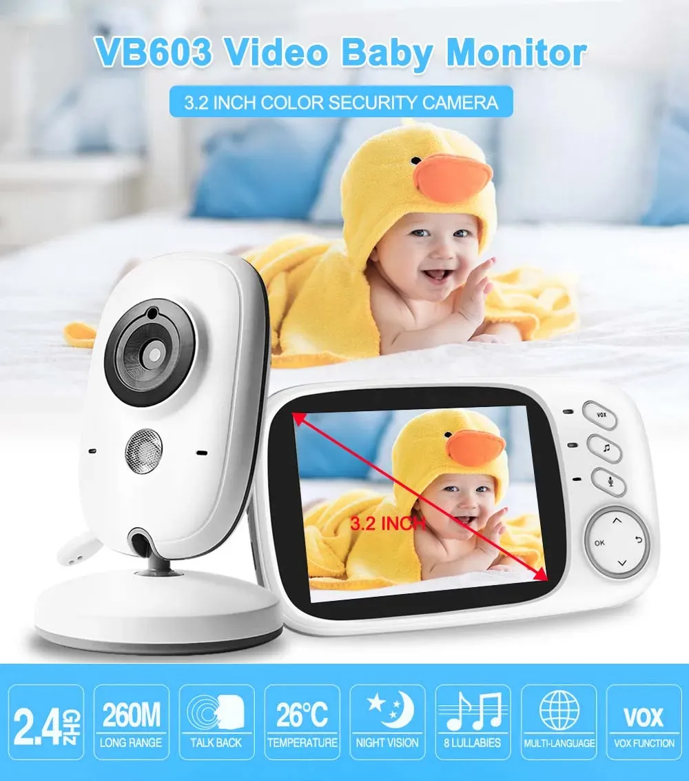 Monitors VB603 Wireless Video Baby Monitor Electronic Babysitter with 3.2 Inches LCD 2 Way Audio Talk Night Vision Security Bebe Camera